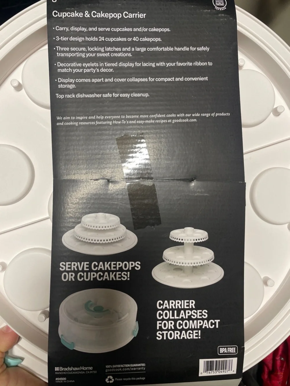 Mint Handle 3-Tier Cupcake Carrier - White/Clear